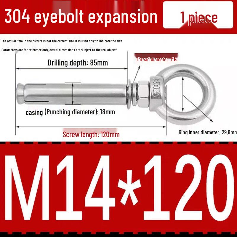 304 Stainless Steel Expansion Bolt with Ring Hook, M6/M8/M10/M12.