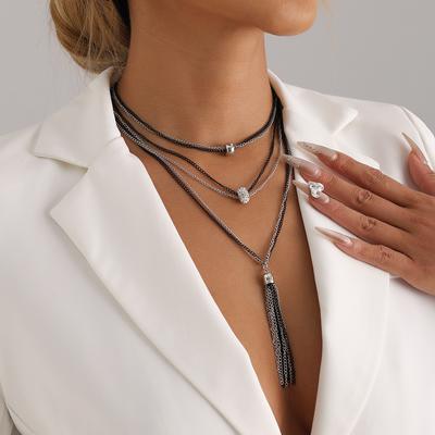 Vintage Long Tassel Multi-layered Crystal Necklace for Women Party Jewelry Accessories