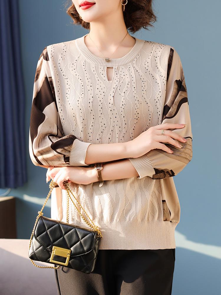 2025 Herbst-Strickoberteil für Mama - Modisches leichtes T-Shirt für Frauen mittleren Alters