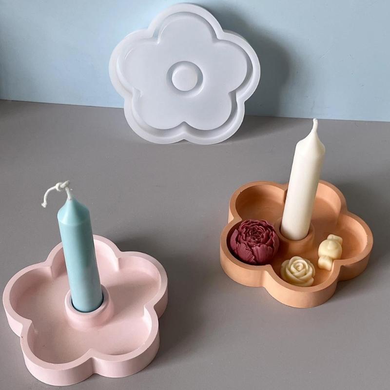 Floral Silicone Candle Holder Tray Food Grade Safe Flexible Long Candle Tray For Home Decors Party Centerpiece