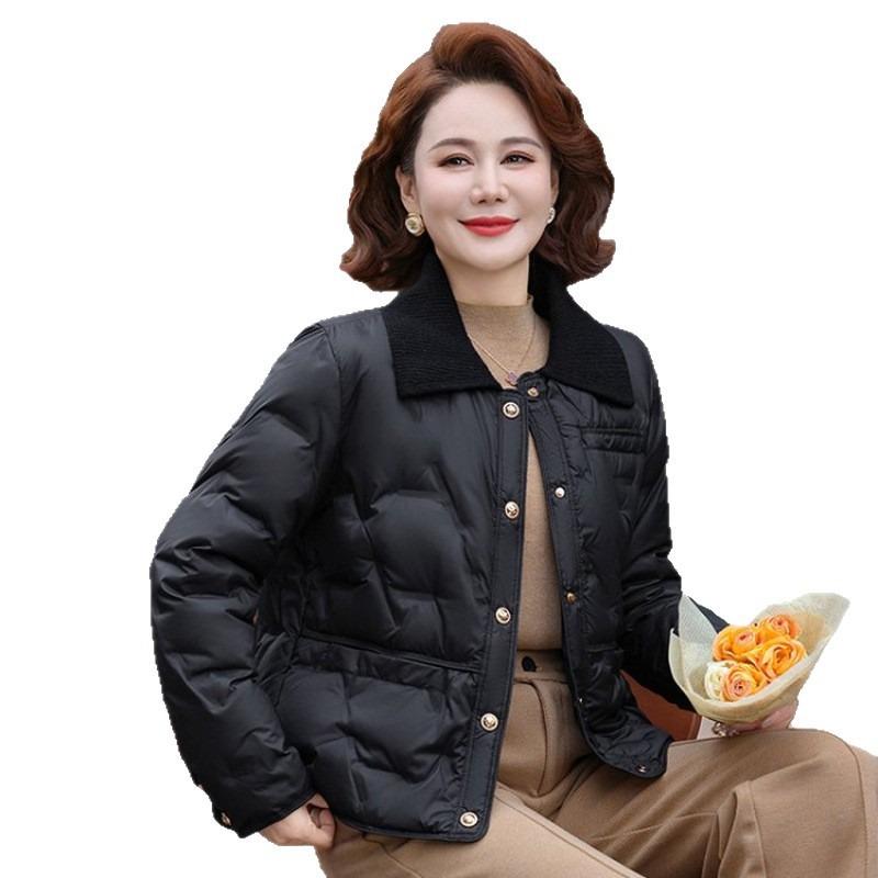 Medium and Old Women's Clothing Women's Light Down Jacket New Short Lapel Fashion Duck Down Thin Temperament Jacket