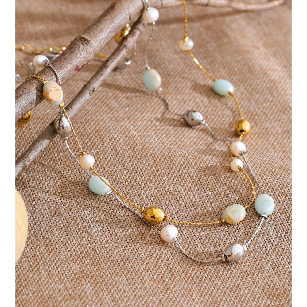 Eetit 2026 Agalmatolite Natural Pearl Stone Beads Chain Necklace Women Stainless Steel Spring Summer Collar Waterproof Jewelry