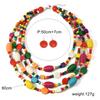 Bohemian Colored Geometric Multi-layer Wooden Beads Handmade Necklace Earrings Women Accessories