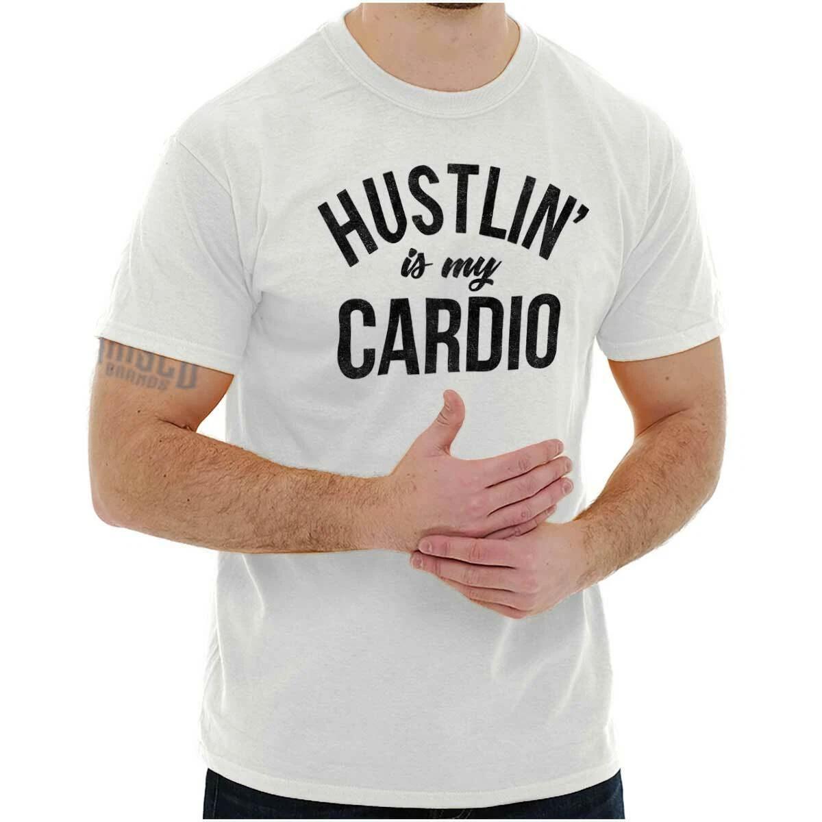 Funny Gym Workout Hustlin Is My Cardio Joke Womens Graphic Crewneck T Shirt Tee L