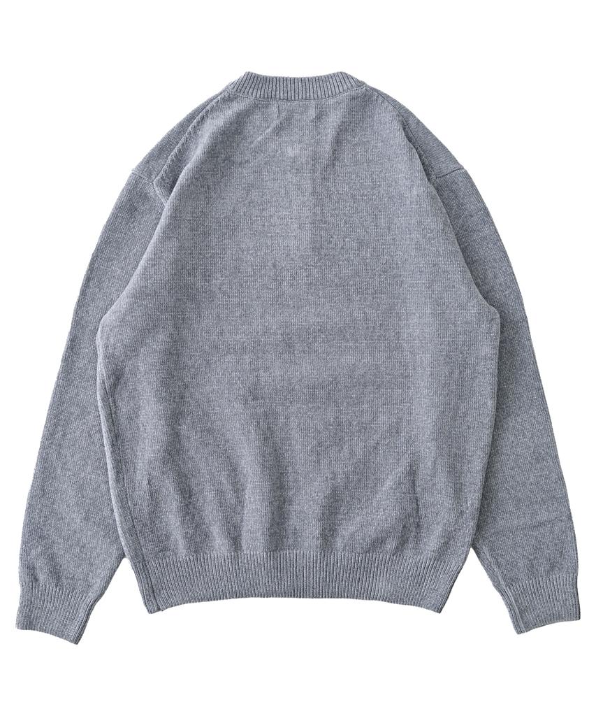 ANALOG MOOD Velour Refined Henley Neck Round Knit (Gray)