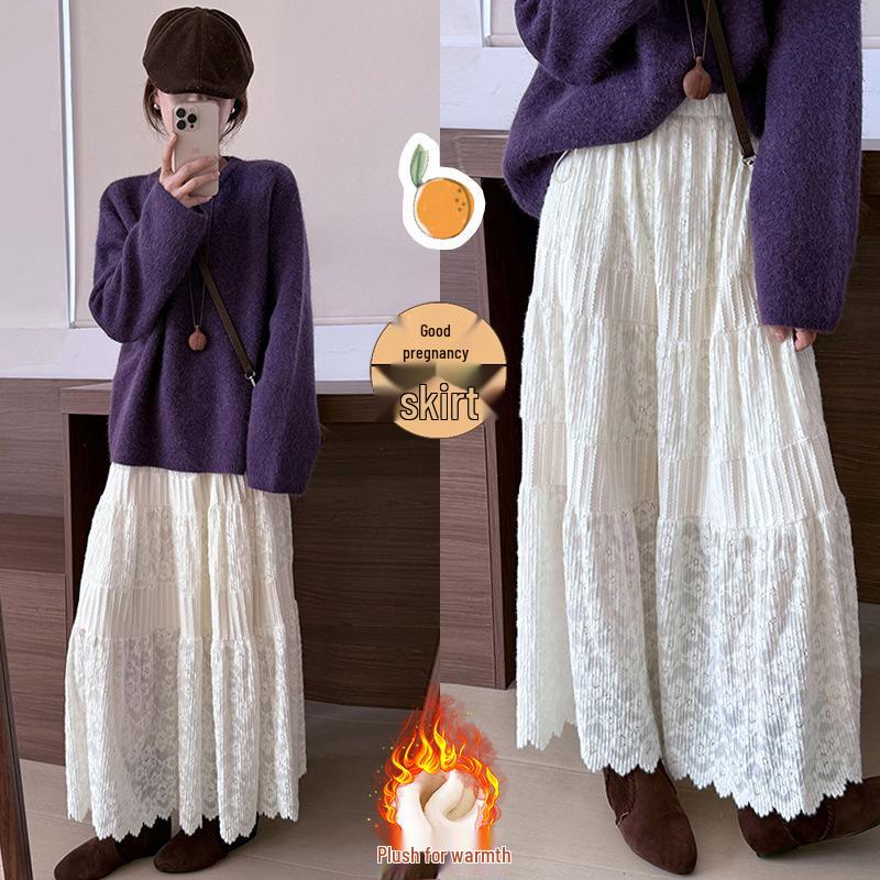 

Maternity Lace Half Skirt - 2025 Autumn Korean Style Casual Umbrella Skirt 2XL абрикосовый
