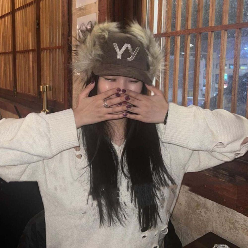 Embroidered Feather Baseball Hat Korean Style Y2k Peaked Cap Corduroy Baseball Cap  Spicy Girls