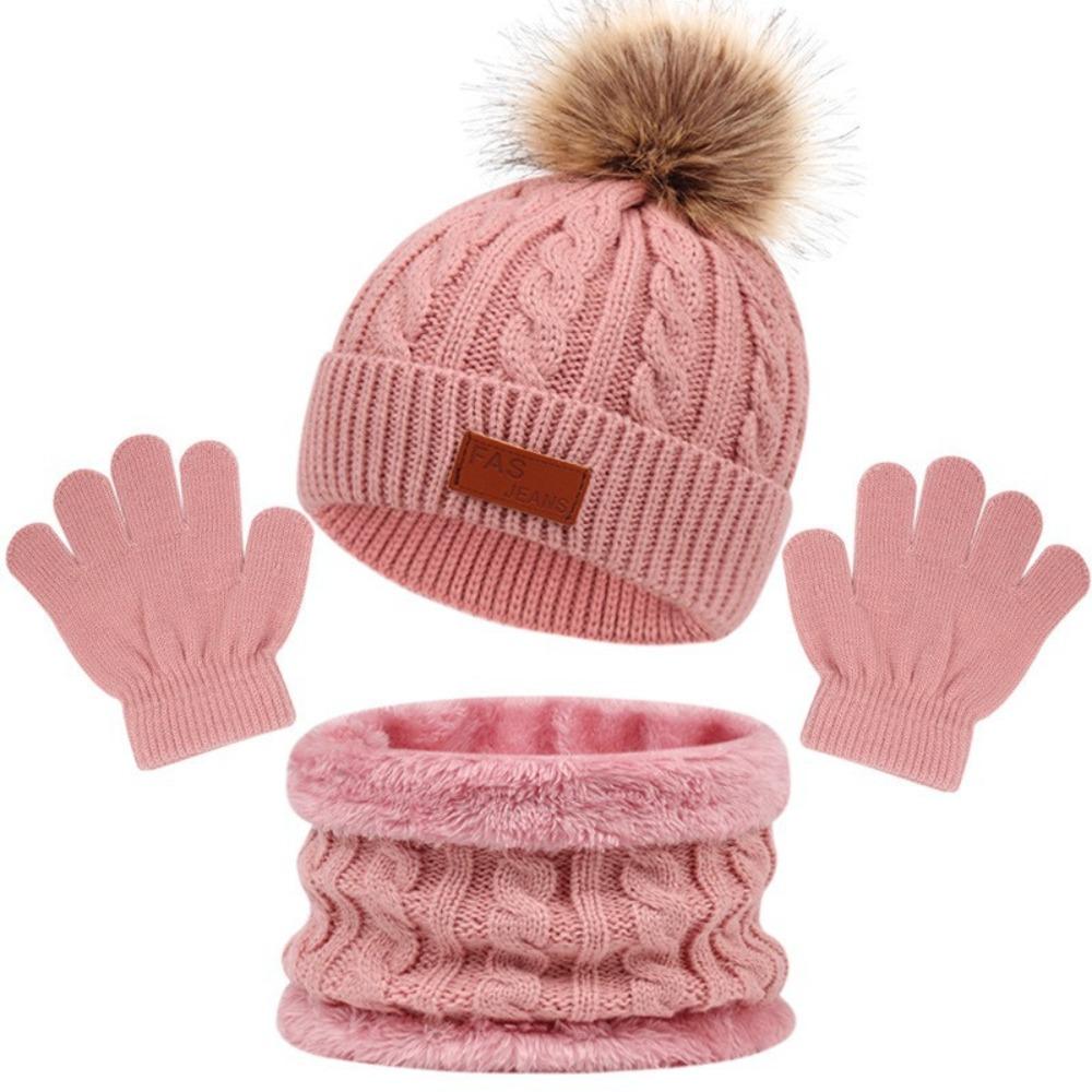 3pcs/set Infant Accessories Solid Color Baby Hat Scarf Gloves Set Cute Pompom Comfortable Knitted Hats Warmer Hat Set Outdoor