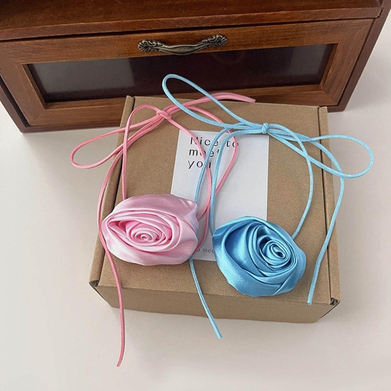Stoffblumen-Halsketten Künstliche Rosenblumen-Choker Rosenblumen-Halsketten Hochzeitsschmuck Geschenk für Frauen Teenager Mädchen