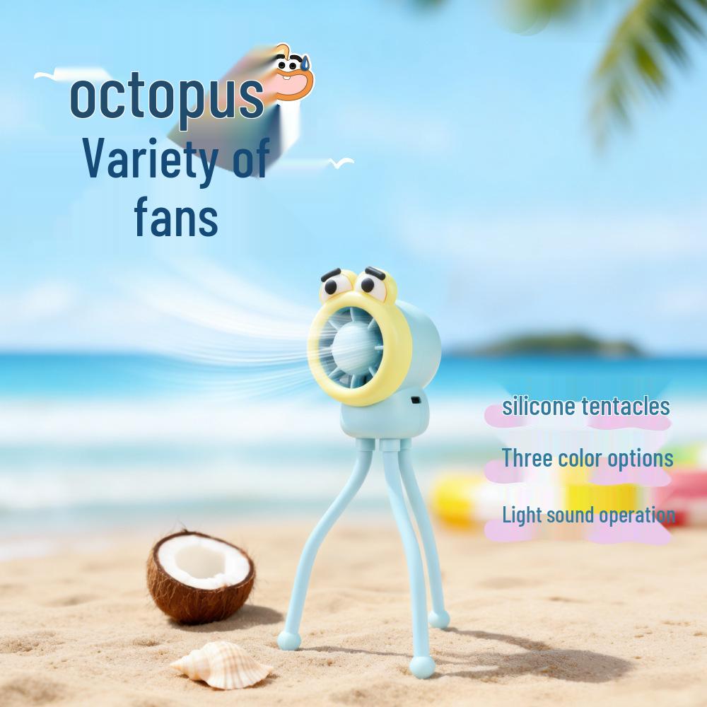 Summer Mini Octopus Cartoon Fan: Portable, Strong Wind Electric Fan for Outdoors