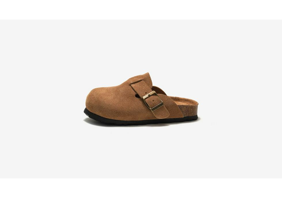 RUIZUSTOCK Kids' Cork Slippers: Soft Autumn/Winter Beach Shoes, Closed-Toe Matte Leather for Boys & Girls