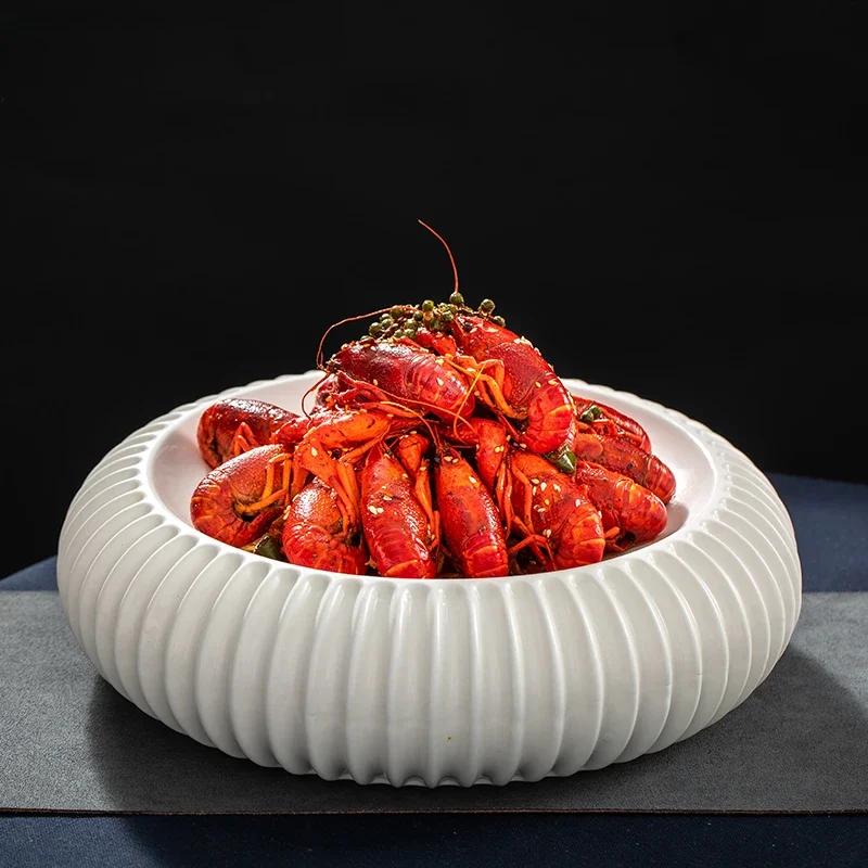 Ceramic Lantern Shaped Dessert Salad Plate, Nordic Hotel Food Decoration, Restaurant Main Course Steak Plates, Household Tablewa