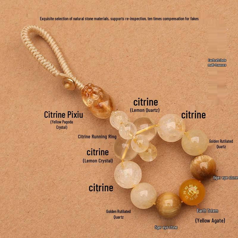Zhenqiao Five Elements Pixiu Keychain: Wood, Fire, Earth, Metal, Water Crystal Pendant.