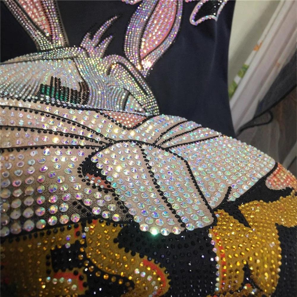 Dámské módní tričko s krátkým rukávem a kulatým výstřihem, velikost plus, s pivoňkou a králíčkem s diamanty, pro ženy 200-300 lbs