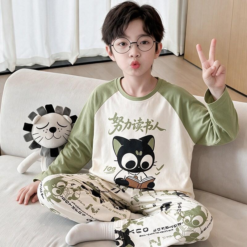 Boys Cotton Pajama Set Long Sleeve Thin Winter Sleepwear Kids 8 Years Cartoon Print Comfortable Home Wear