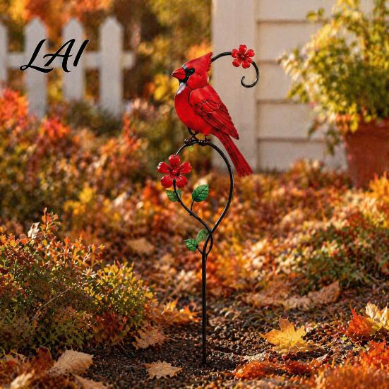 Decorative Yard Signs Red Bird Garden Stake Metal Art Condolence Gifts for Women Flower And Ornament Patio Lawn Pathway Memorial Site Decor