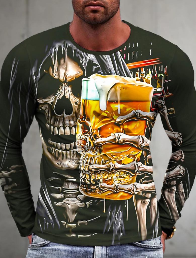 3D Men's Long Sleeve World Map Leisure Sports Fitness Retro Classic Long Sleeve Outdoor Sports T-Shirt Oversized Warm Longsleeve
