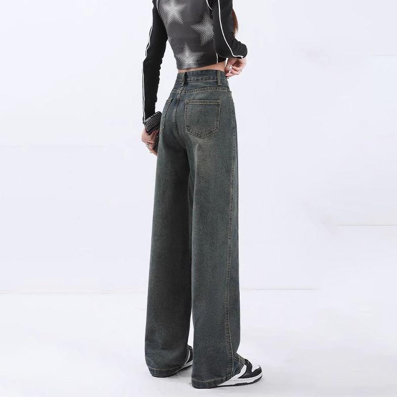 Women's Cement Grey High Waist Wide Leg Jeans - Slimming, Versatile, Trendy Spring & Autumn Pants