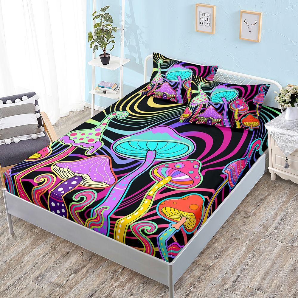 Plant Mushroom Mattress Kit Three-Piece Set, Bed Sheet All Inclusive, Bed Cover, Mattress Protective Cover