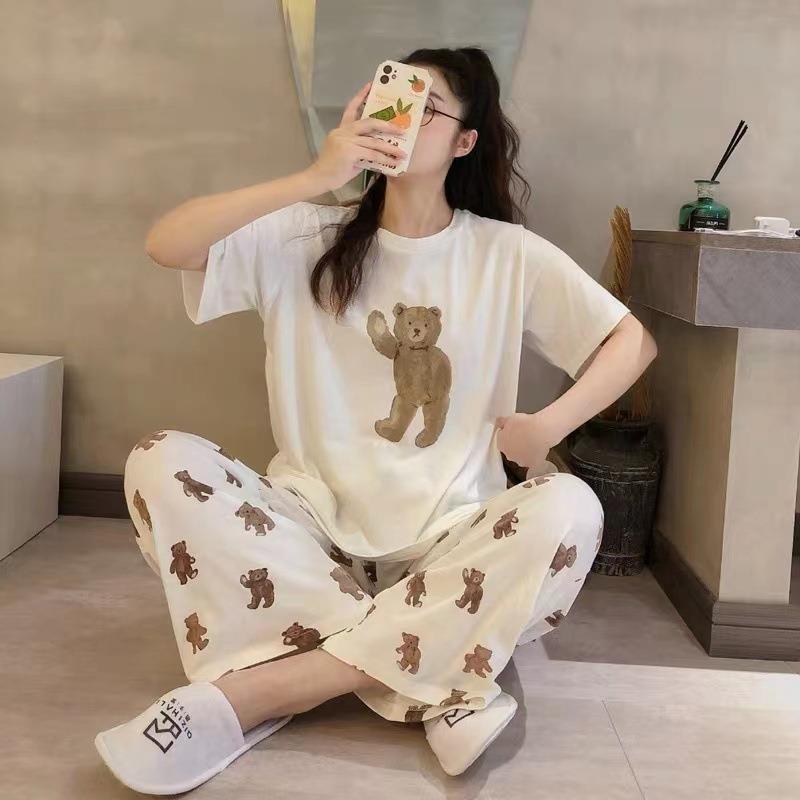 Pajamas women's short-sleeved trousers summer cartoon cute 2 new cartoon spring and summer loungewear suit can be worn outside