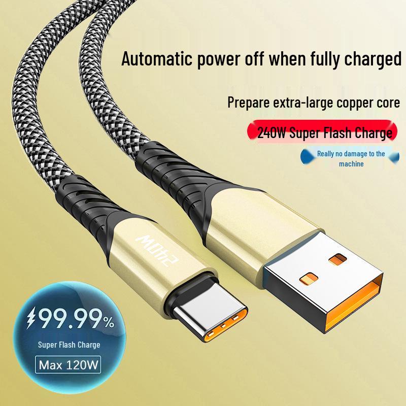 Braided 240W Super Flash Charge Type-C Cable for Huawei, Vivo, Oppo, and Xiaomi Devices
