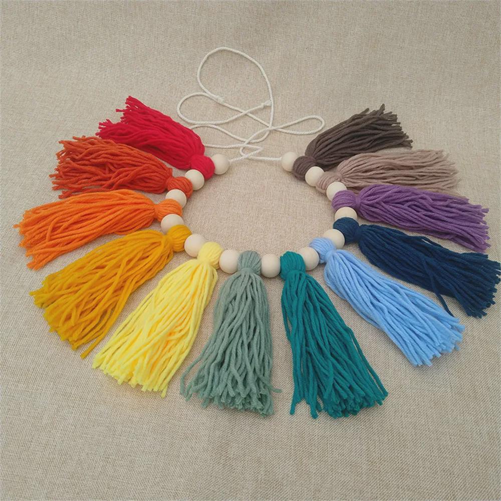 European & American Style Wool Thread Wooden Beads Tassel Wall Hanging Ornament