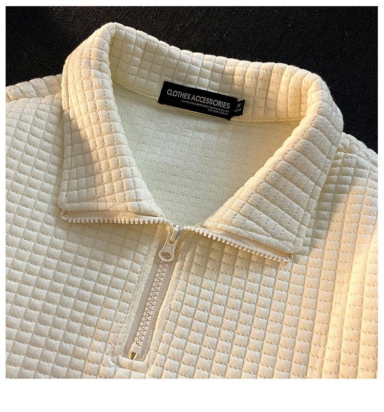 Autumn 2025 Waffle Embroidered Oversized Polo Sweatshirt for Women - Unique Lapel Design