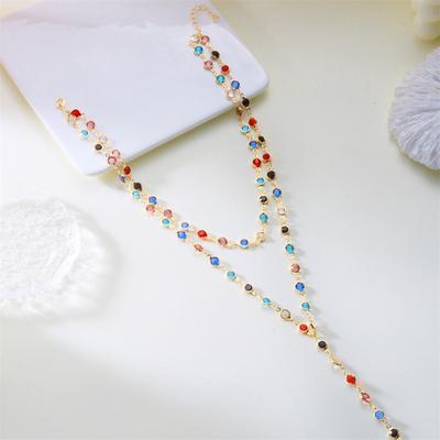 Fashion Colorful Crystal Chain Necklace Tassel Vintage Y-Shaped Necklace Multi-scene Collarbone Chain Party Jewelry