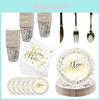 Elegant Gold Polka Dot Stamping Happy Birthday Party Decor Supplies Disposable Tableware Set