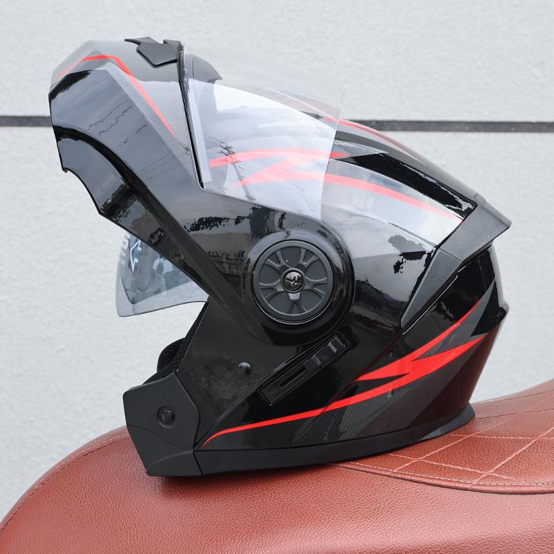 ORZ Open Face Helmet Men's and Women's Four Seasons Dual Mirror Electric Bicycle Full Helmet Tail Wing