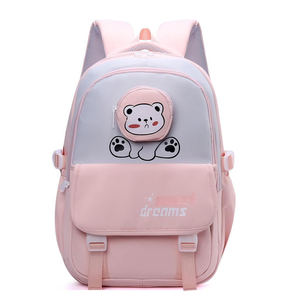 Contrasting Color Casual Backpack With Bear And Letter Print Design For Daily