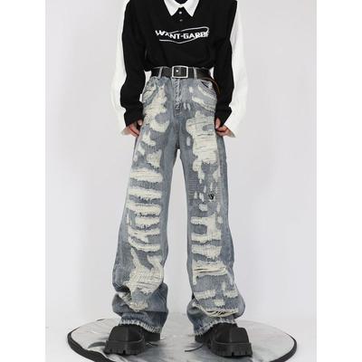 Retro eski moda niş tasarım anlayışı kot pantolon sokak üst düzey gevşek düz bacak pantolon