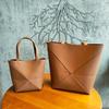 High-Quality Top Layer Cowhide Geometric Folding Tote Bag with Large Capacity