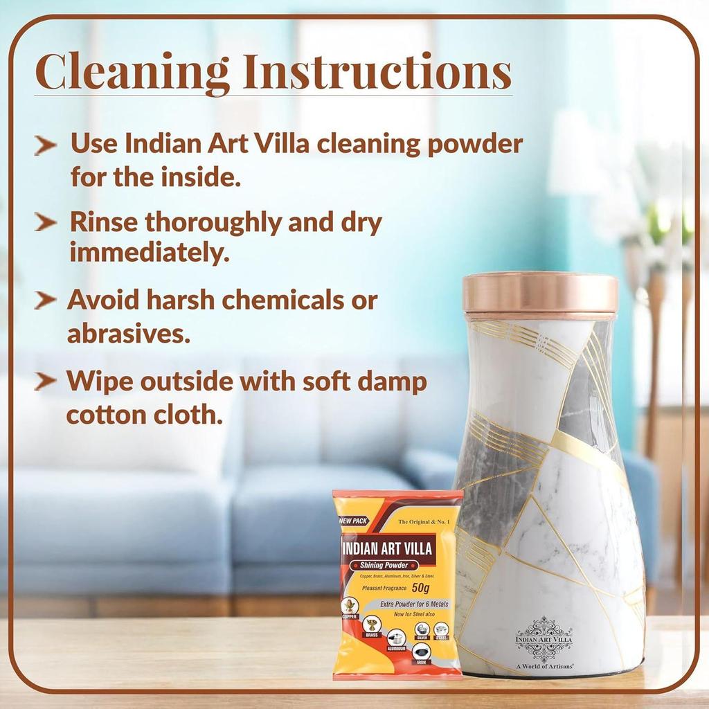 Gold Marble Print Copper Water Bedroom Bottle, Designer Copper Drinkware, Volume- 950 ML