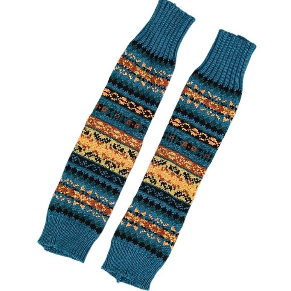 Bohemian Style Knitted Fingerless Sleeves Thickened Warmer Long Cuff Y2K Star Arm Cover  Winter