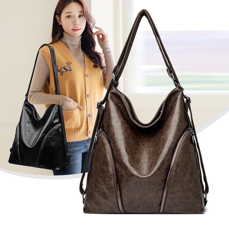 Women's Large Capacity Soft Leather Backpack & Crossbody Handbag - Korean Style
