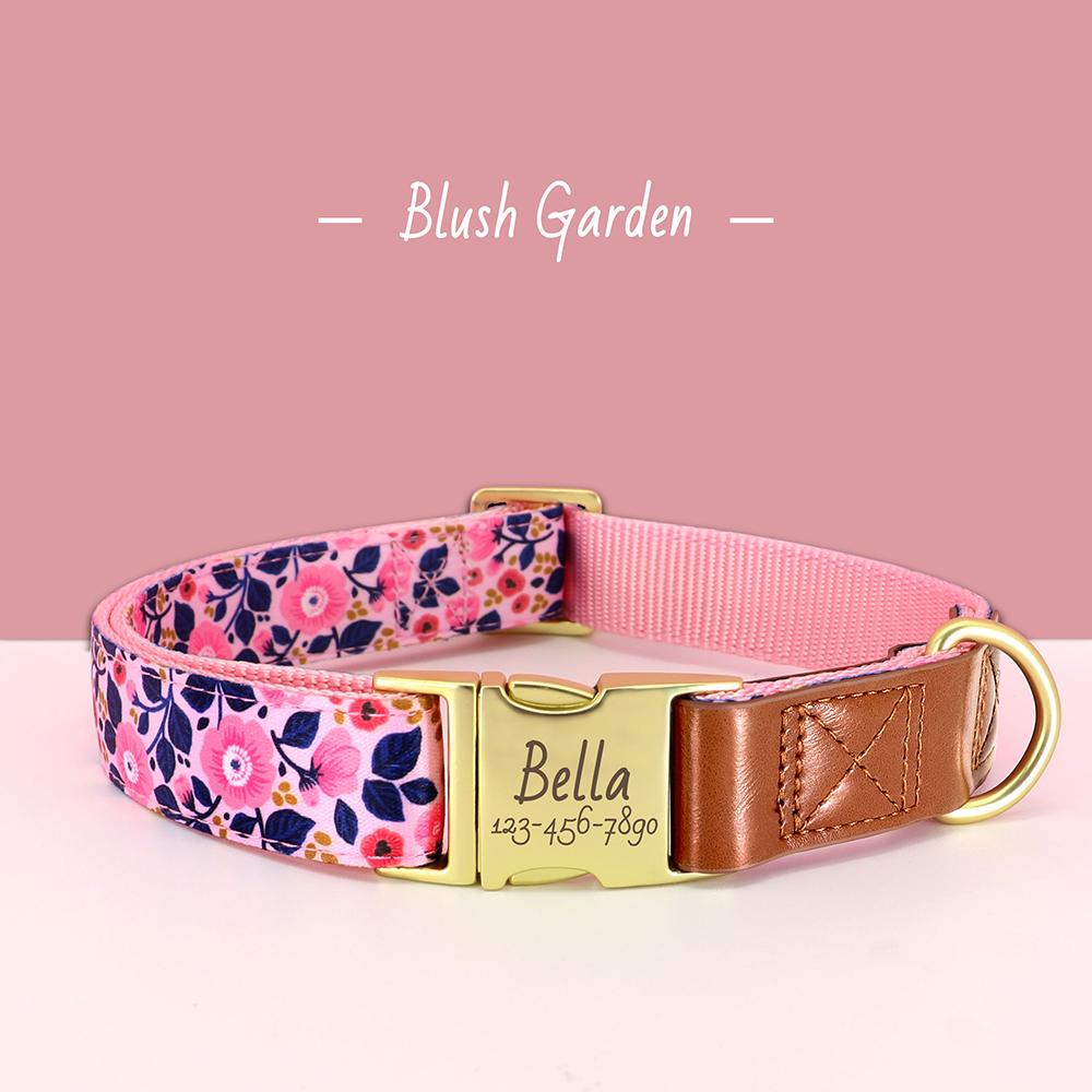 

Custom Dog Collar Printed Nylon Dog Collars Soft Pet Necklace With Floral for Small Medium Large Dogs 3 font engraving options 28-38cm