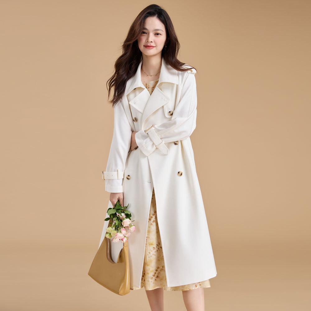 

Vertical old money twill is not easy to wrinkle TR elegant commuter temperament trench coat lapel classic coat 23278 S бежевий