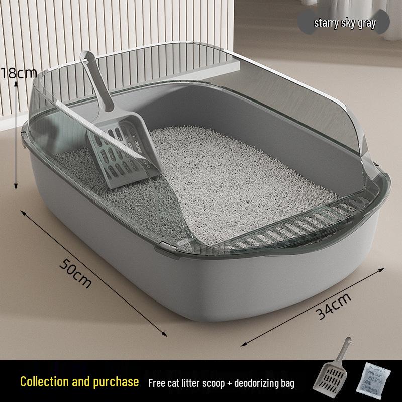 Extra Large Semi-Enclosed Cat Litter Box with Scoop