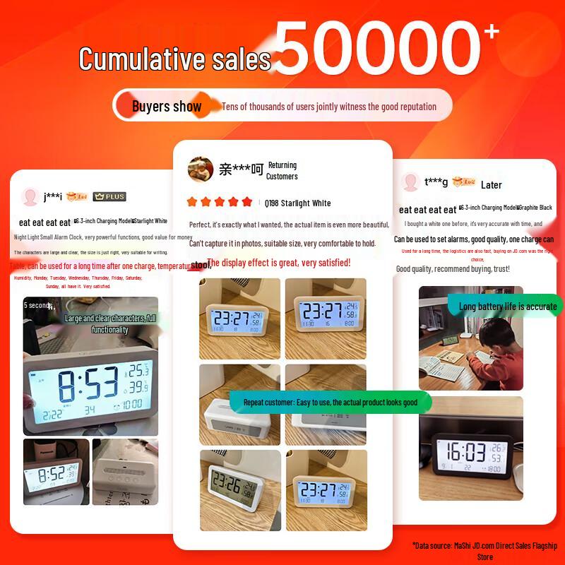 Smart Rechargeable LCD Alarm Clock with Temperature & Humidity