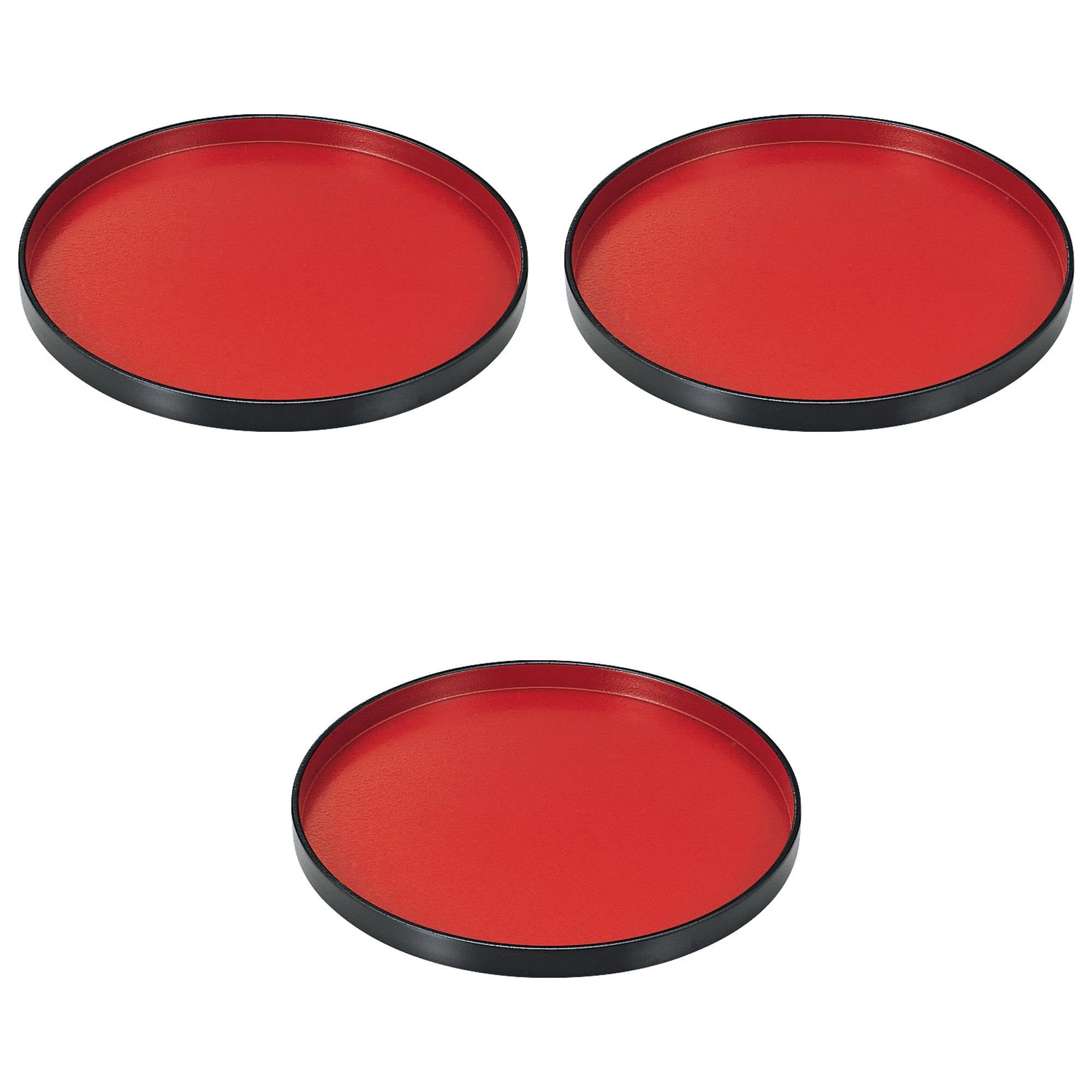 

Set of 3 [A] Round Tray, Vermilion and Black, SL 10-inch [30 x 2.4 cm] | Tray, ABS Resin, Non-slip, Setomonohonpo