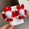 Children's Red Festive Hanfu Hair Clip: Ancient Style Rabbit Ear Design for Girls - New Year & Family Visits.
