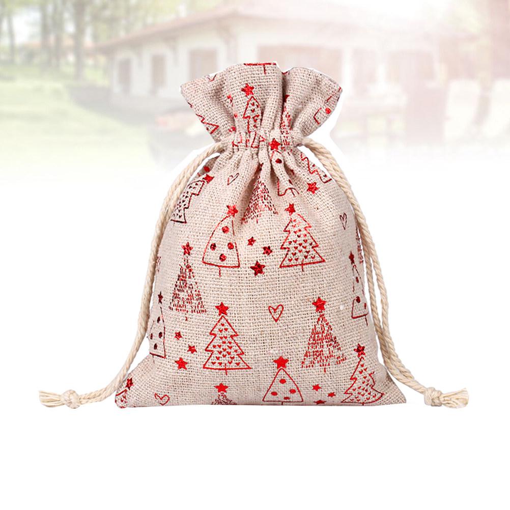 30pcs Christmas Jute Bags C y Gift Drawstring Pouches Printed Linen Storage Cookie Snack Party Favor Reusable