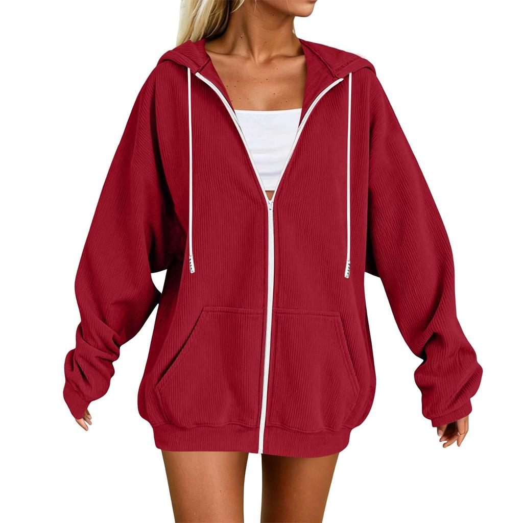 Women's Casual Oversized Zip-up Hoodie Jacket with Hood Long Sleeve Loose Fit for Daily Wear