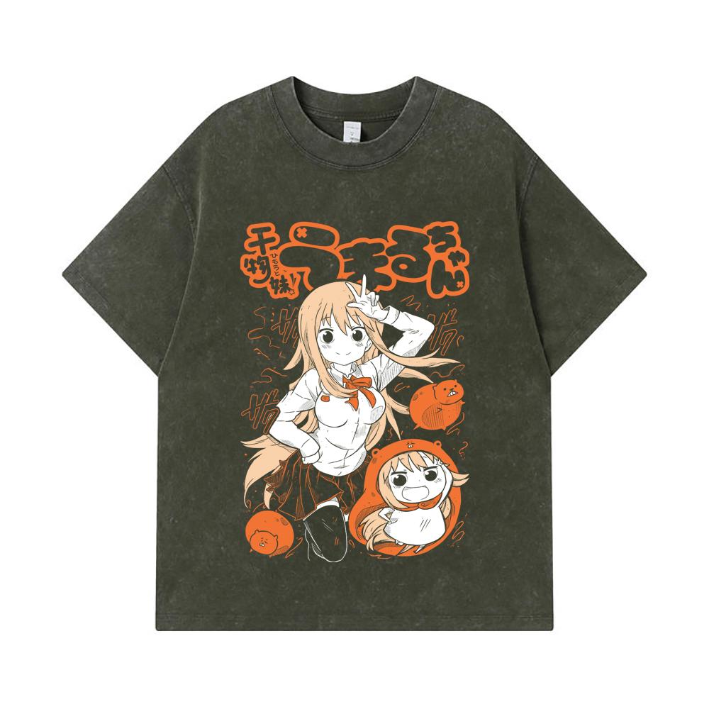 

275 GSM Washed T-shirts 100% Cotton Himouto Umaru chan V1 Print Unisex Heavy Cotton T Shirt S армия зеленый