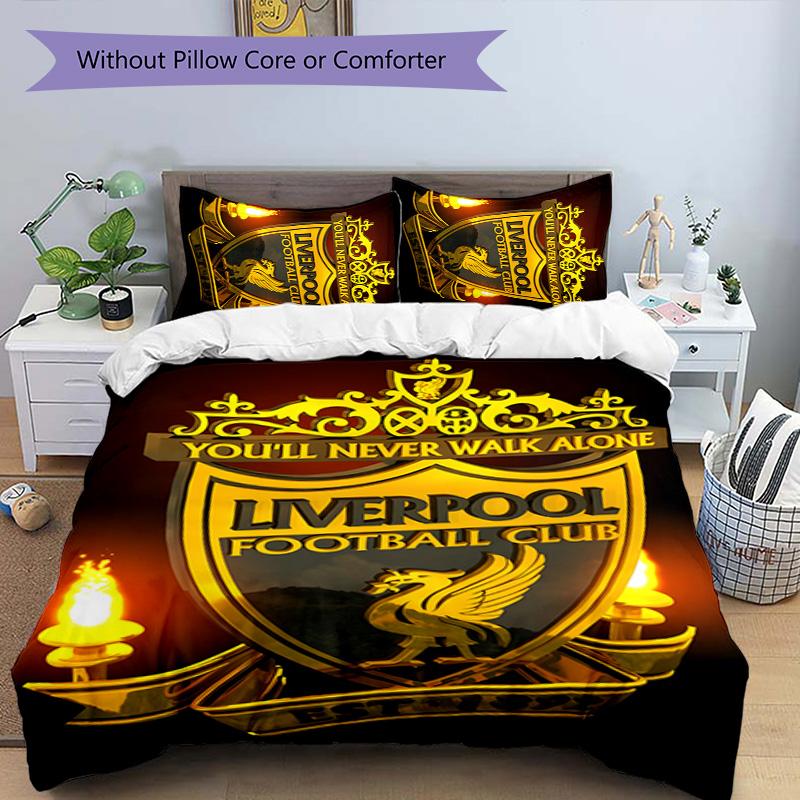 3 pièces L-Liverpool (6) Ensemble de housses de couette - Literie imprimée HD avec 1 housse et 2 taies d'oreiller - Parfait pour la décoration de la maison et des dortoirs