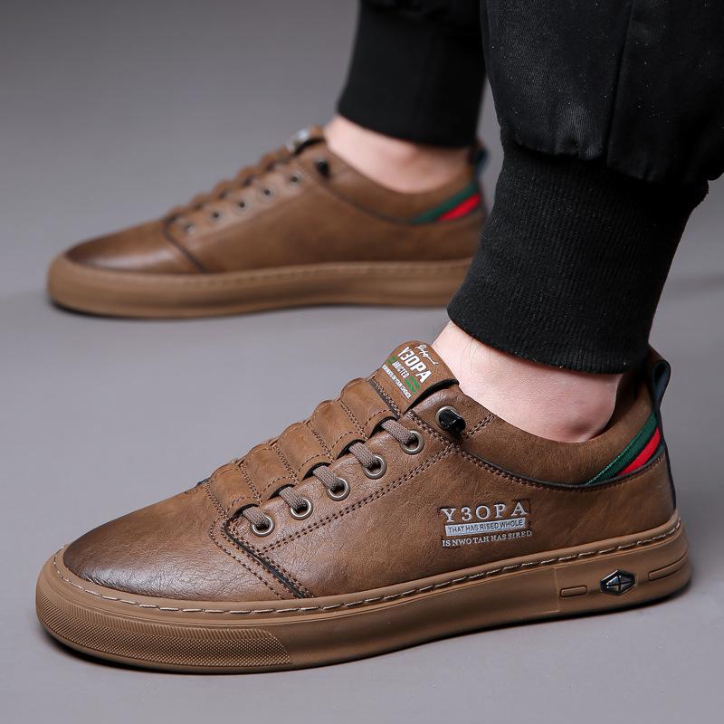Men's Shoes Spring New Fashion Trend Board Shoes Men's Breathable Soft Sole Non-slip Versatile Sports Leisure Leather White Shoes