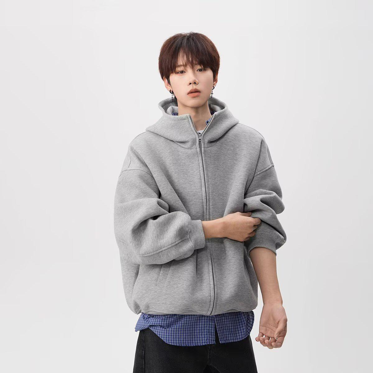 Men s Trendy Heavyweight Hoodie Cardigan - American Lazy Style, Autumn/Winter Design M