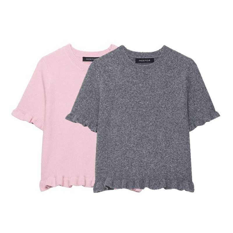 Zbzr Autumn New Women clothes Western Style Fashion Slim fit Short Short sleeve Laminated Decoration Knit 2756130