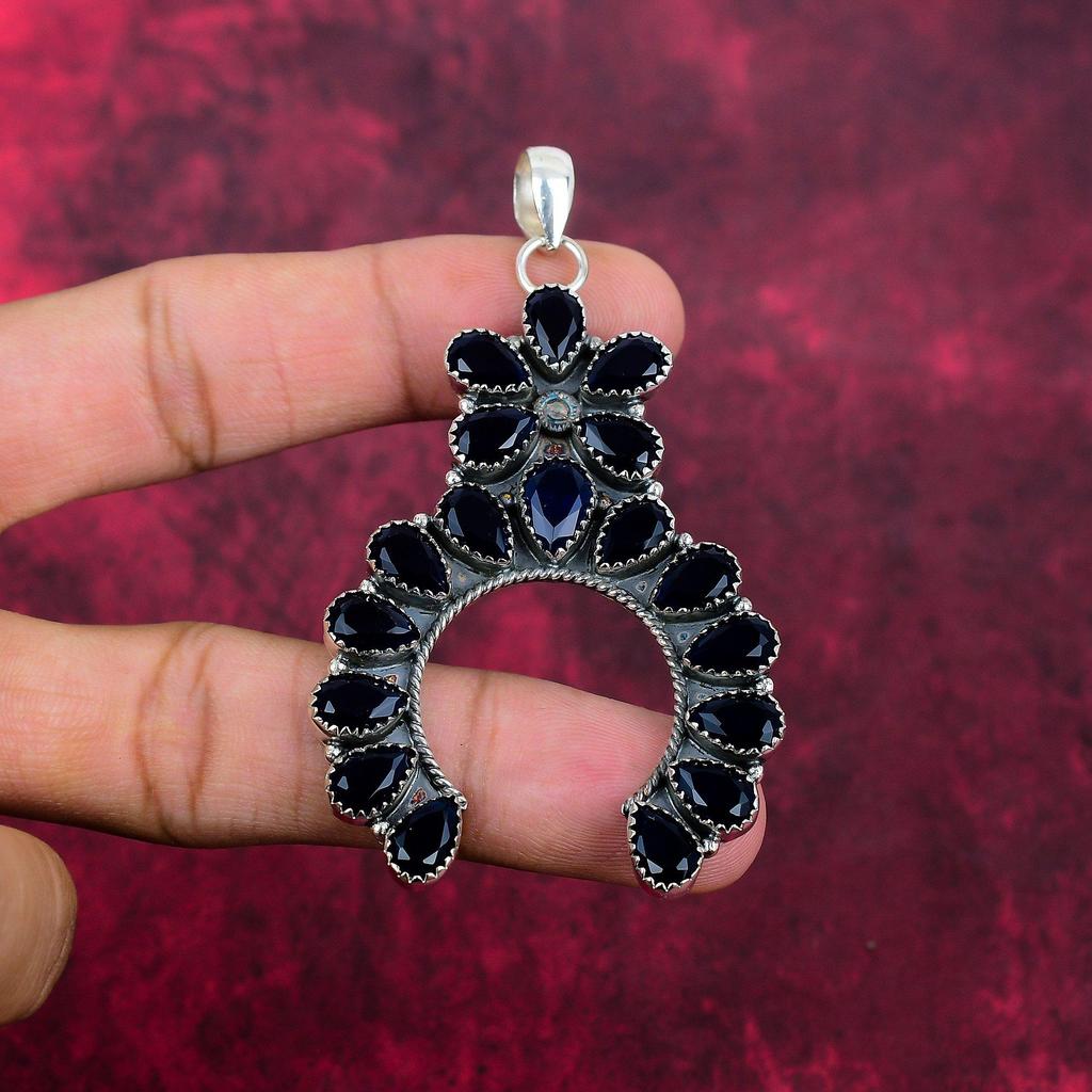 Collar de Espinela Negra Colgante de Piedra Preciosa Joyería de Plata de Ley 925, Joyería de Colgante Antiguo Hecho a Mano, Regalo Para Madre